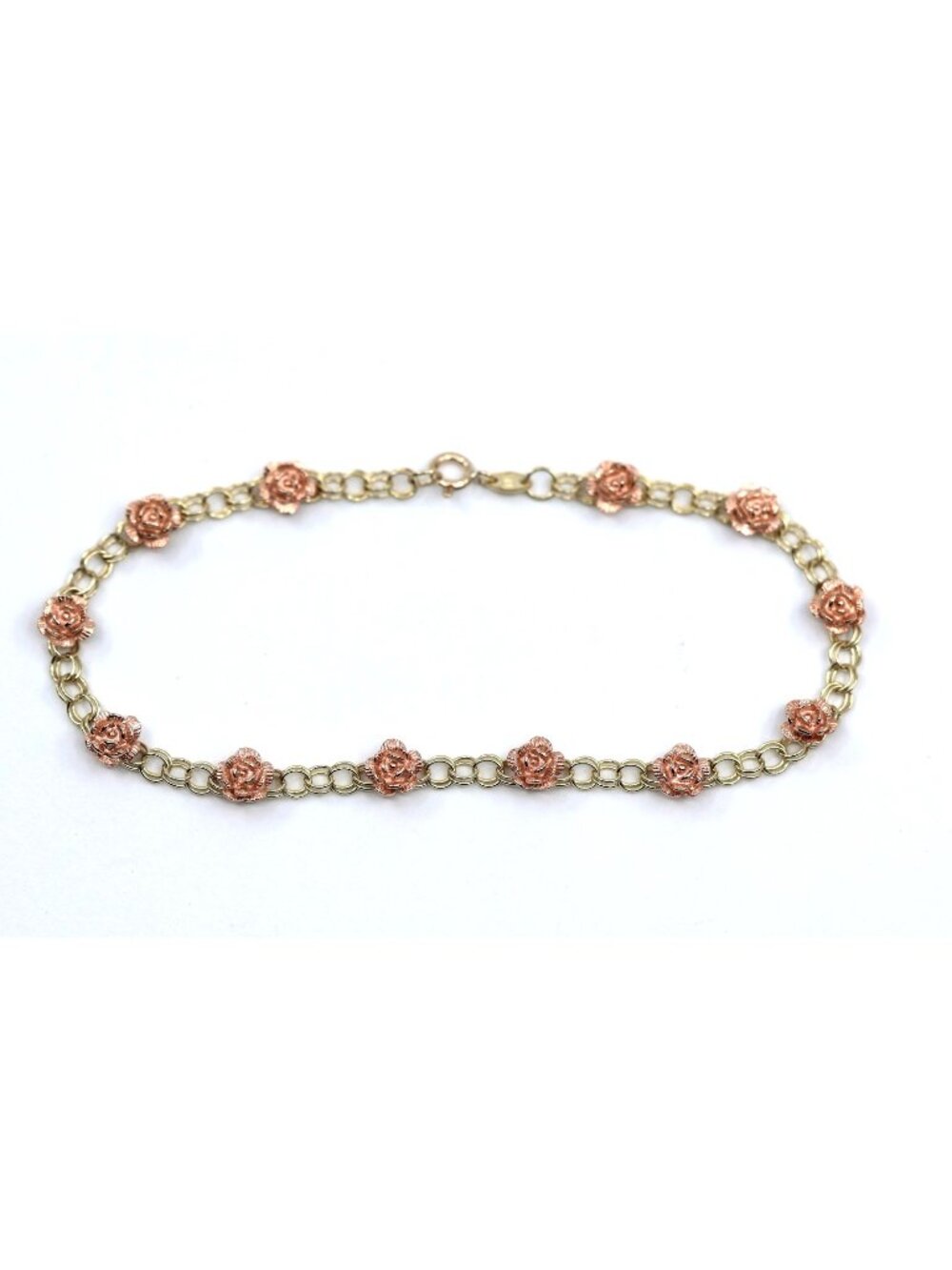 Unique 10K Two Tone Multi Color Gold Flower Rose Petal Link Bracelet - 7.50" L